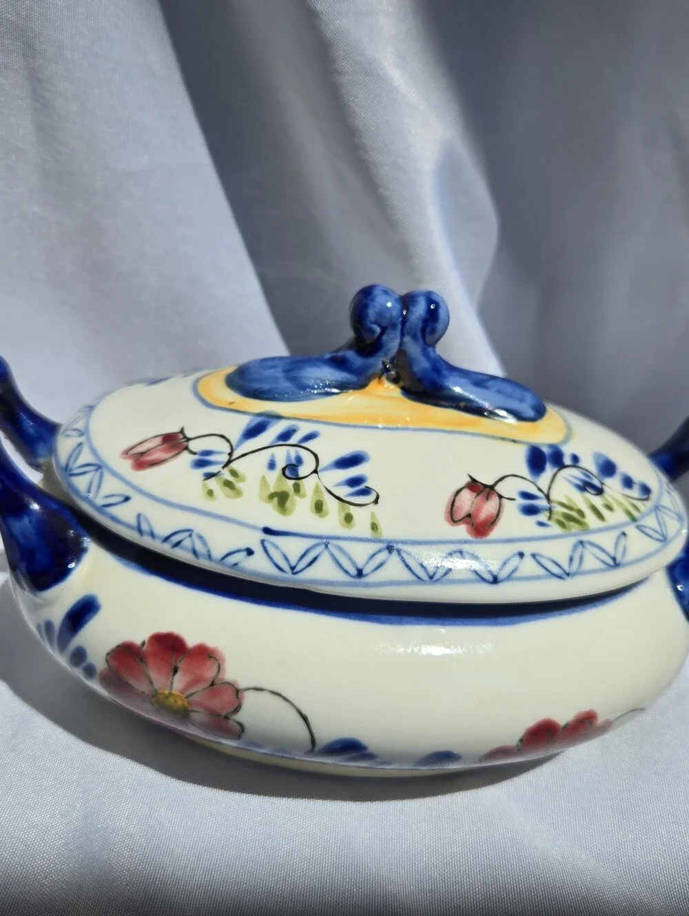 Vintage Hand-Painted Floral Porcelain Teapot & Covered Dish Set Unmarked